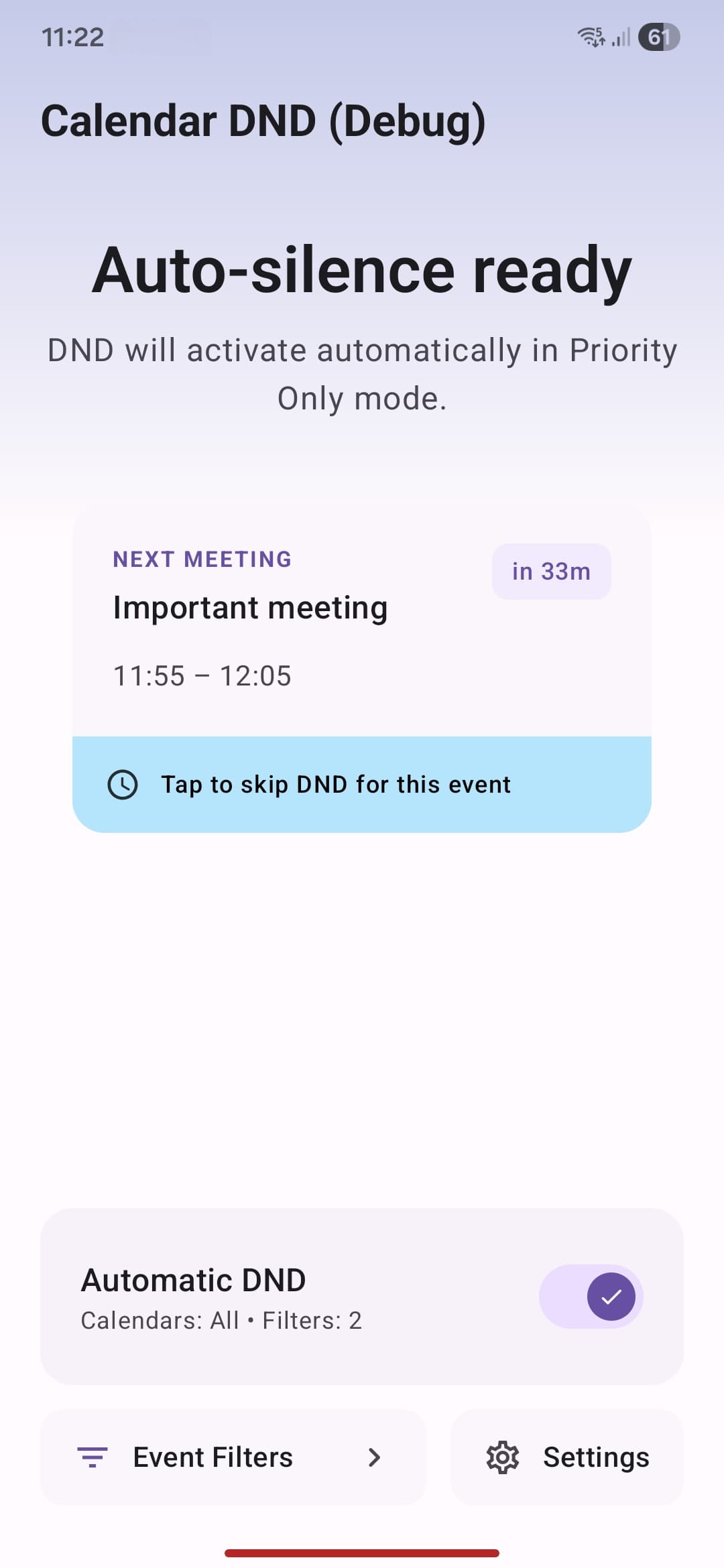 Calendar DND home screen